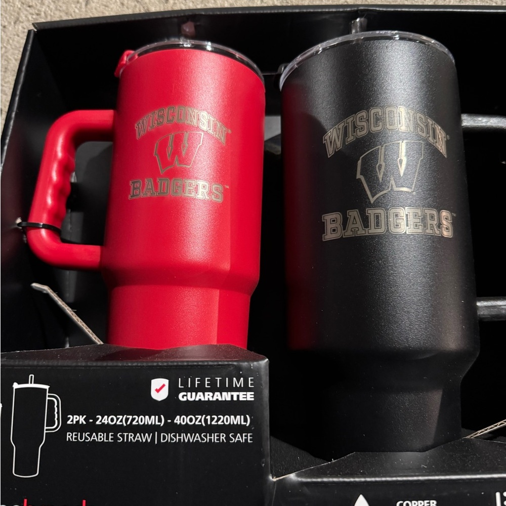 Wisconsin UW-Madison Badgers Straw Tumbler Set of 2 - Red and Black
